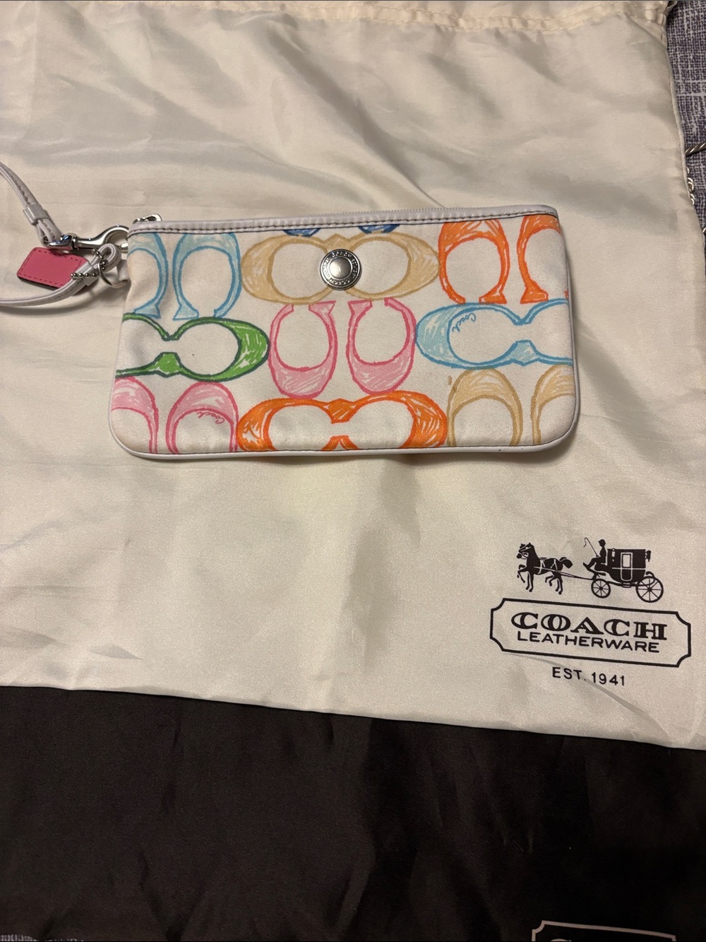 Coach Multicolor Signature Wristlet on White Canvas